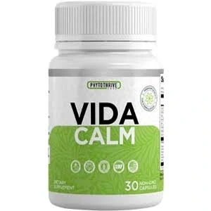 VidaCalm supplement bottle with green and white label