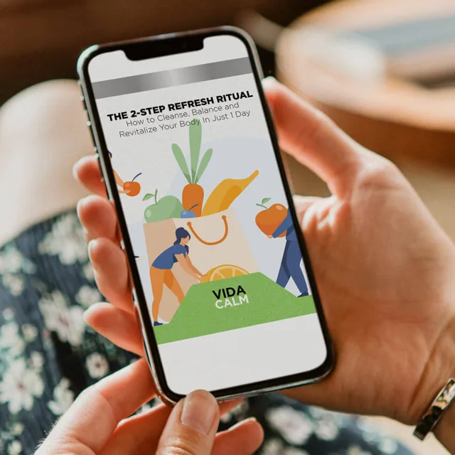VidaCalm plant-based wellness digital bonus guide displayed on a smartphone